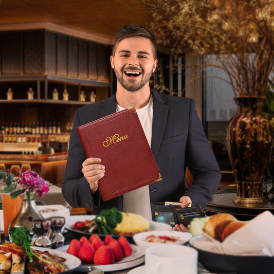 Restaurant Menu Covers 2 Pack – Burgundy Faux Leather | 8.5 x 11" Menu Holder with 7 Pages (14 Views)