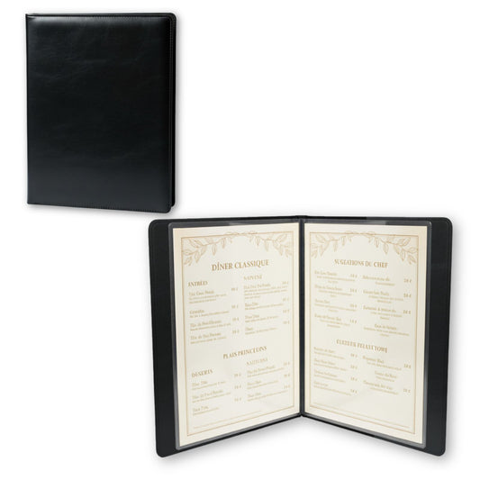 Premium Faux Leather Binder & Menu Cover – 4 Page 8 View Clear Sleeves, Rounded Corners, Stitch Trim, No Logo – Vintage Document Holder for Restaurants, Bars, Cafes & Sheet Music