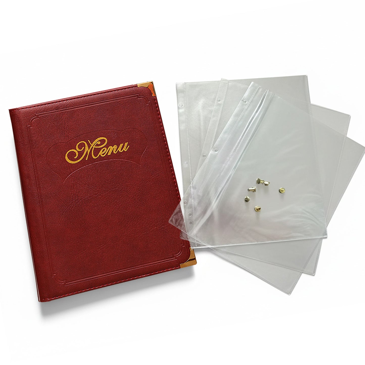 Restaurant Menu Covers 2 Pack – Burgundy Faux Leather | 8.5 x 11" Menu Holder with 7 Pages (14 Views)