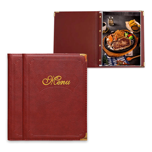 Restaurant Menu Covers 2 Pack – Burgundy Faux Leather | 8.5 x 11" Menu Holder with 7 Pages (14 Views)